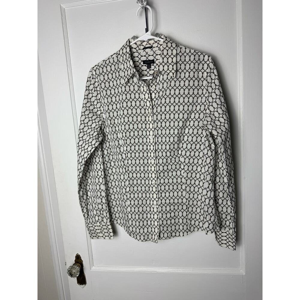 Talbots Wrinkle Resistant White Equestrian Preppy Button Blouse Women's 10